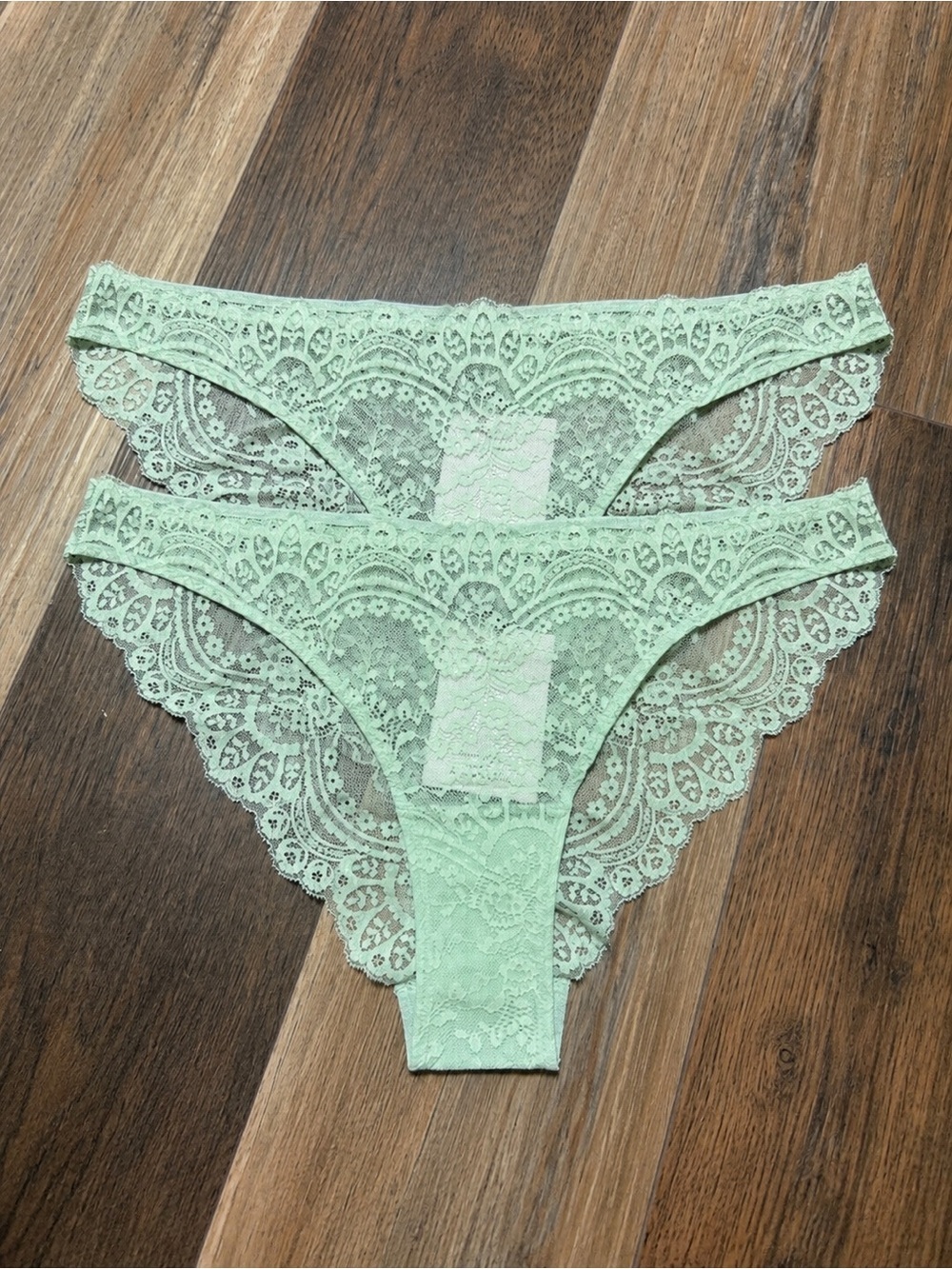 & Other Stories Womens Size 12 Lace Sheer Scalloped Panty Mint Green Transparent